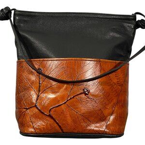 Leaf Leather C.L. Whiting Collection Leather Shoulder Bag W/ Embossed Leaves
